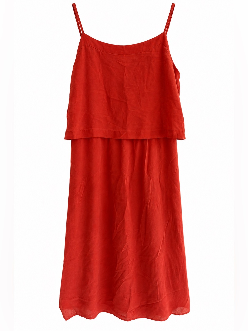 Madewell 100% Silk Burnt Orange Midi Dress Size 4 Layered Cami Wedding Guest